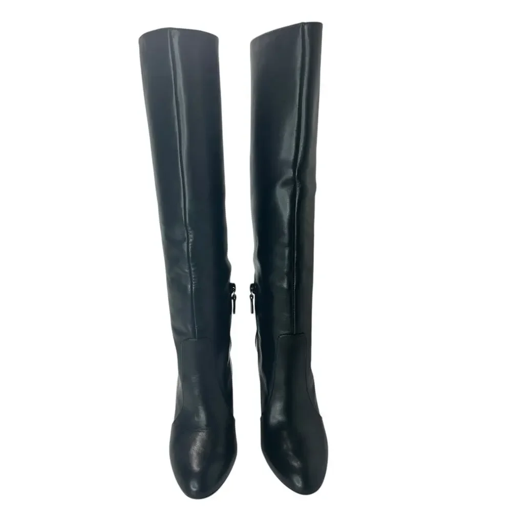 Stuart Weitzman Vita 100MM Leather Knee High Chunky Heel Boot Black Women 5.5B